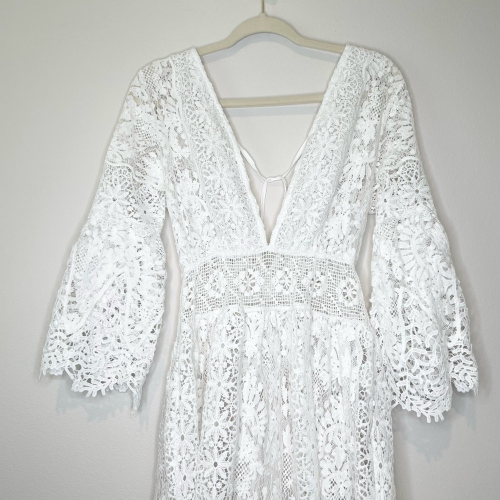 Antica Sartoria Positano lace V neck Italian countryside dress - Italy import